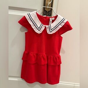 Janie and Jack Red Dress with White and Navy Collar